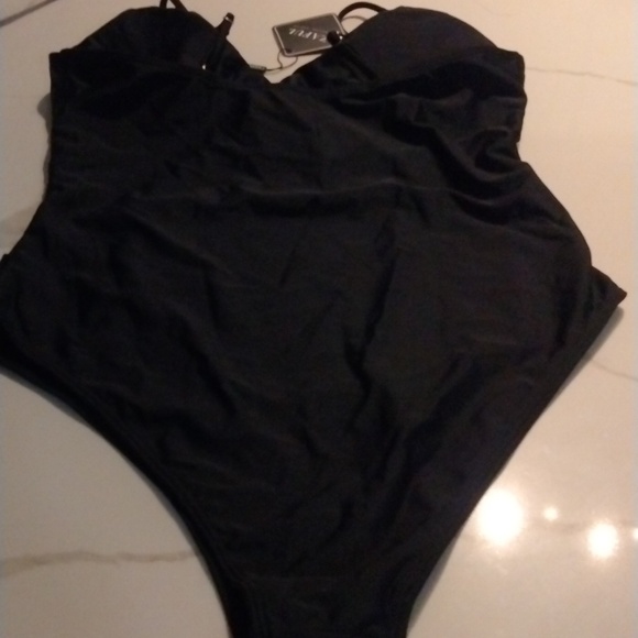 V Neck Mesh Cutout Swimwear Cross Front Tummy Control Push Up SZ L (8-10) black - Picture 6 of 8